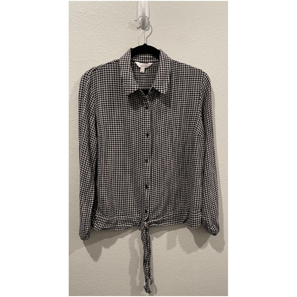 LC LAUREN CONRAD White Black Long Sleeve Blouse